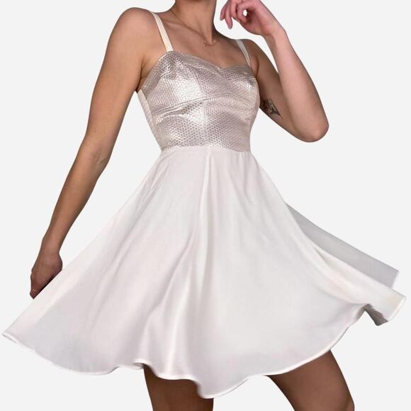 Mini sparkly dress white silver gold silver sequin corset - size 2 from Express - Picture 1 of 5